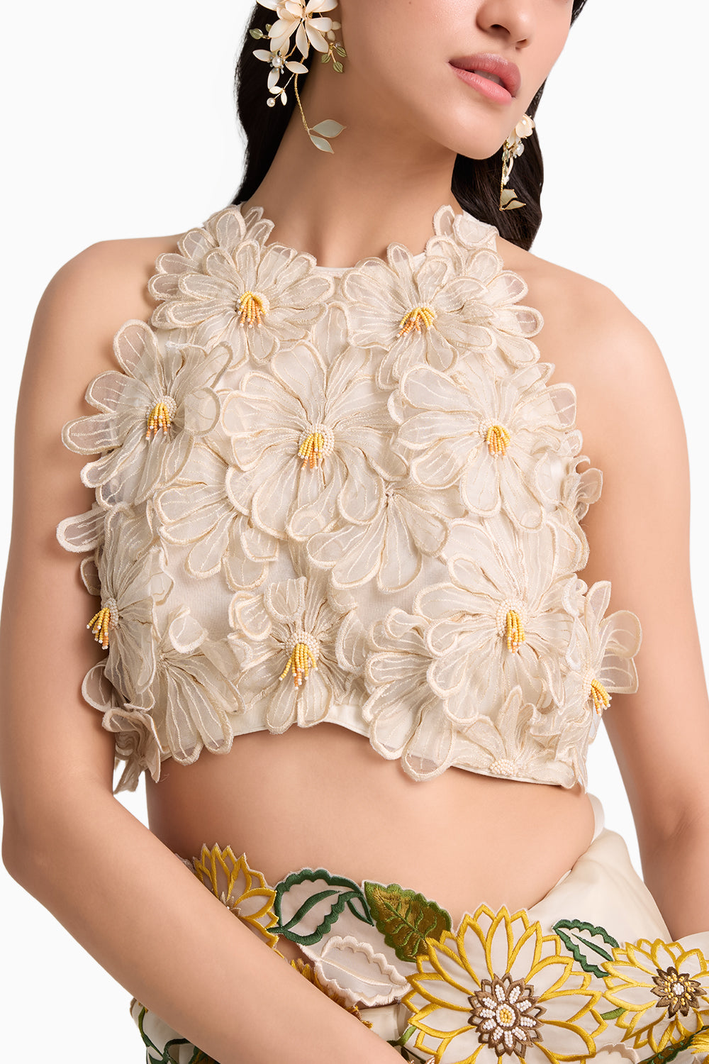 Ivory Daisy 3D Applique Sari with Top