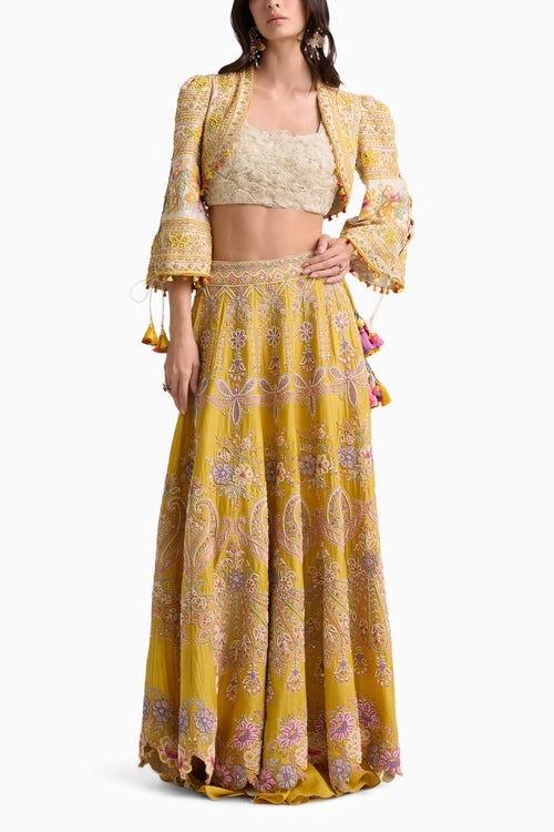 Yellow Embroidered Lehenga Set