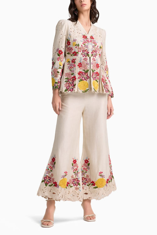 Ivory Floral Threadwork Coord Set