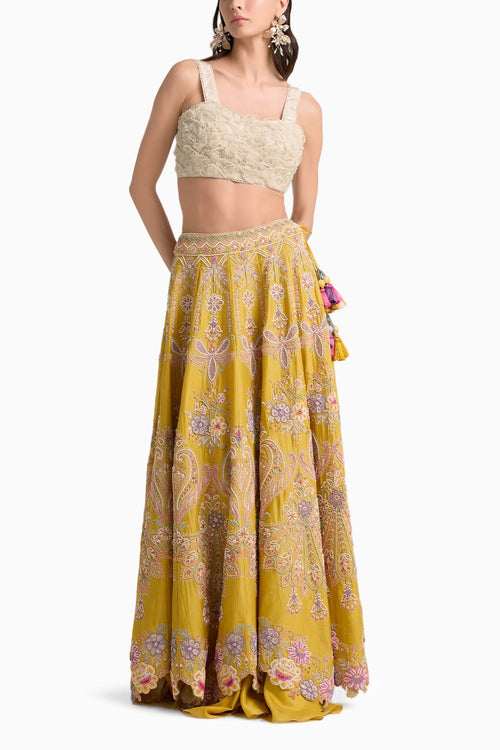 Yellow Embroidered Lehenga Set