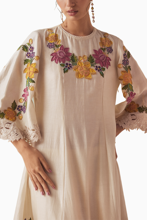 Ivory Applique Cutwork Kurta With Cutwork Pants