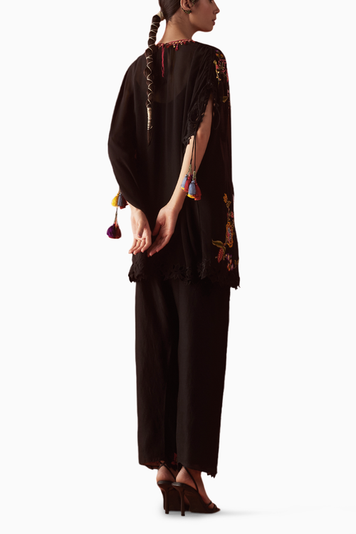 Black Threadwork Kaftan Tulip Pants