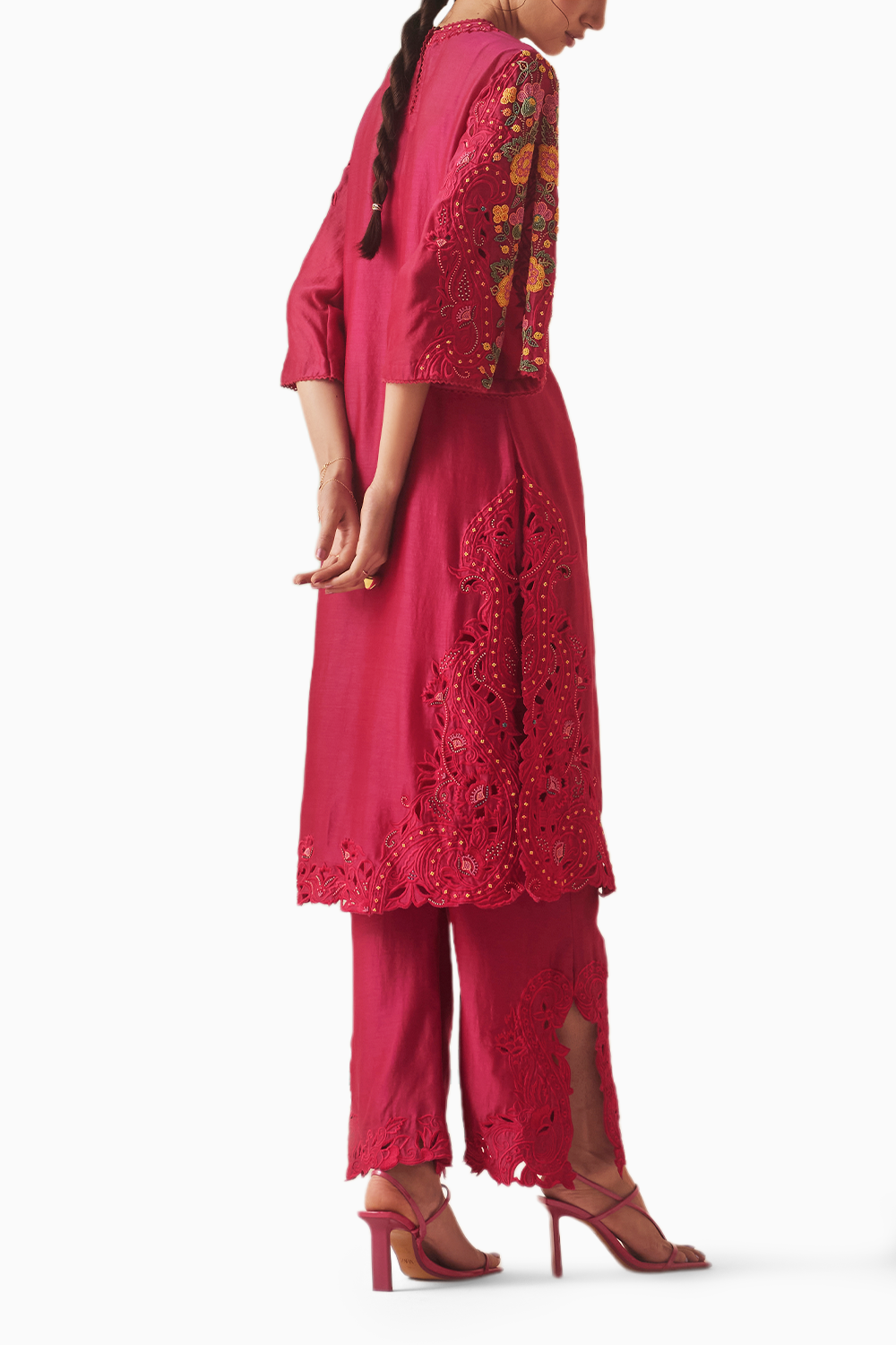 Fuchsia Cutwork Kurta With Straight Pants