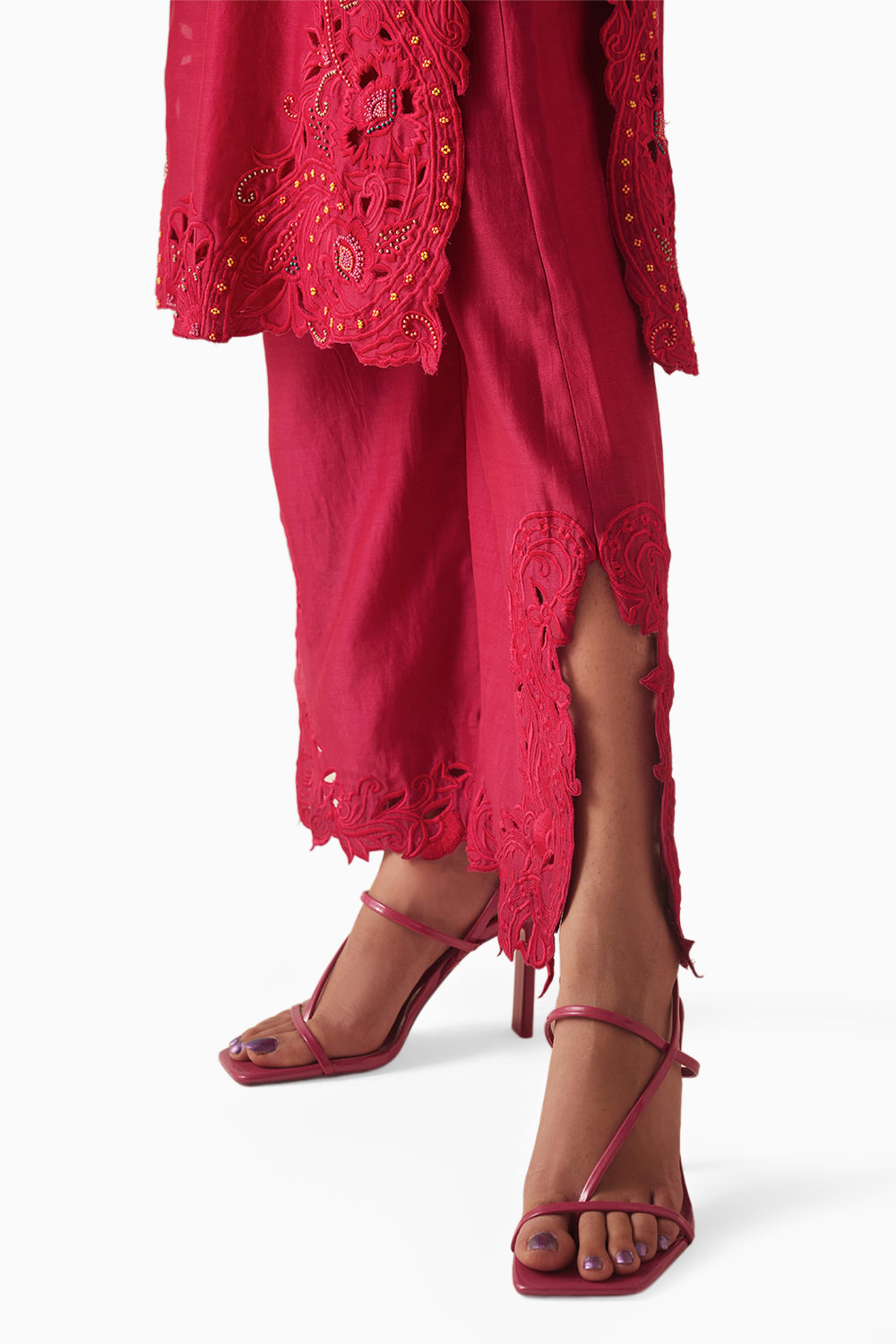 Fuchsia Cutwork Kurta With Straight Pants