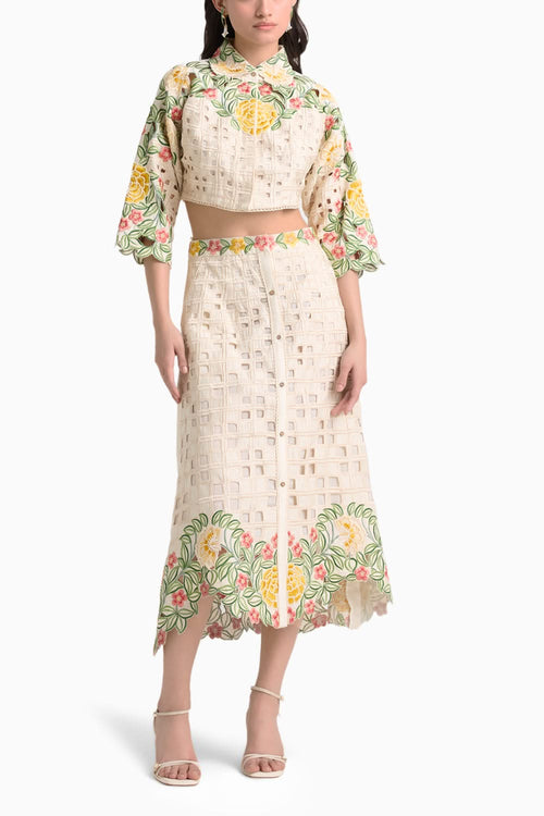 Ivory Floral Cutwork Coord set