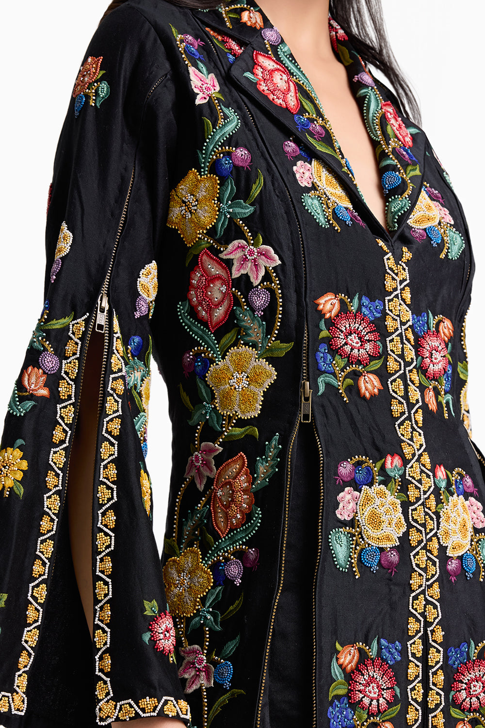 Black Floral Zipper Jacket