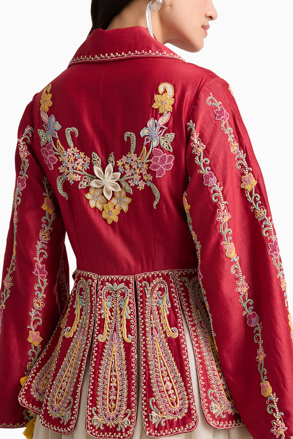 Red Embroidered Panelled Jacket