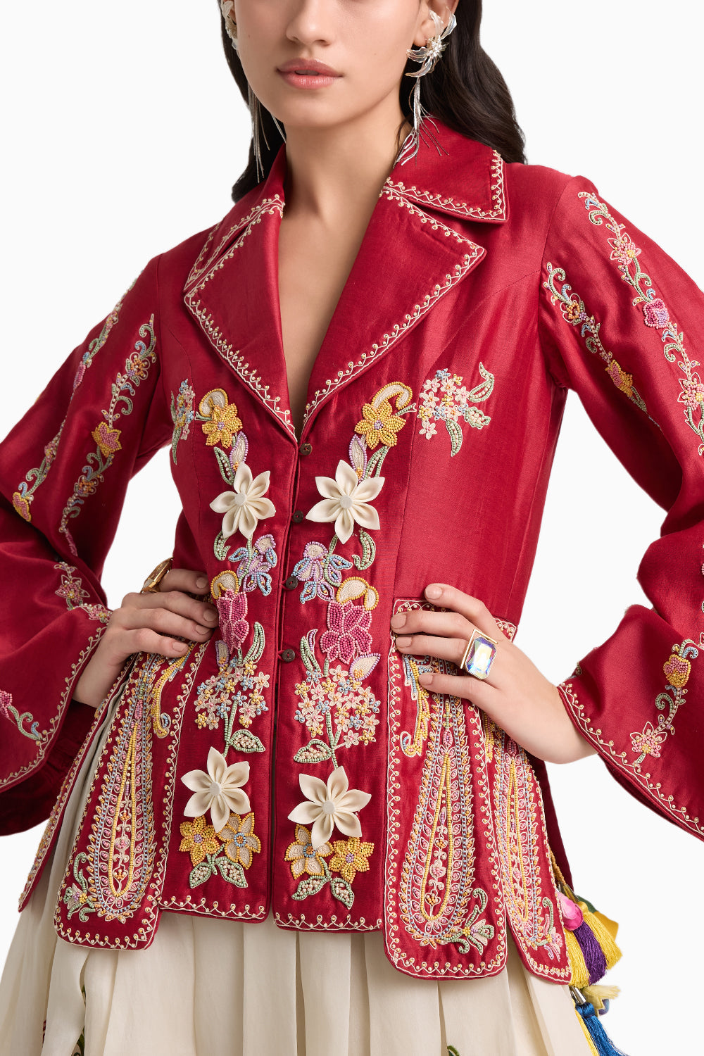 Red Embroidered Panelled Jacket