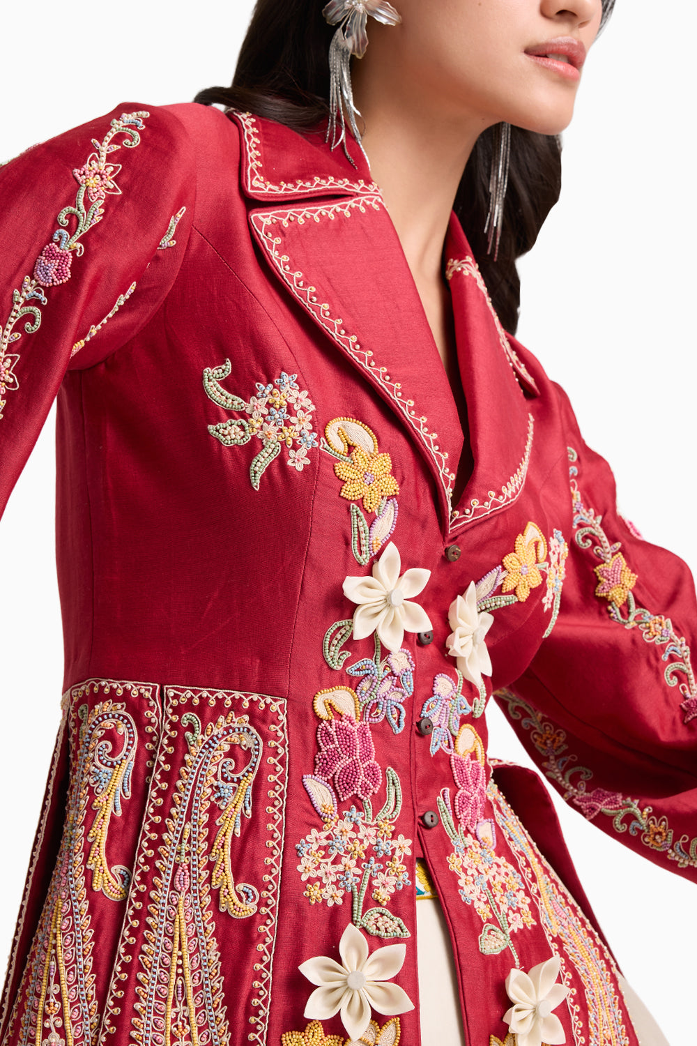 Red Embroidered Panelled Jacket