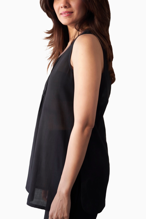 Black Chemise Pleated Blouse