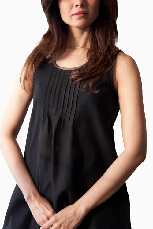 Black Chemise Pleated Blouse