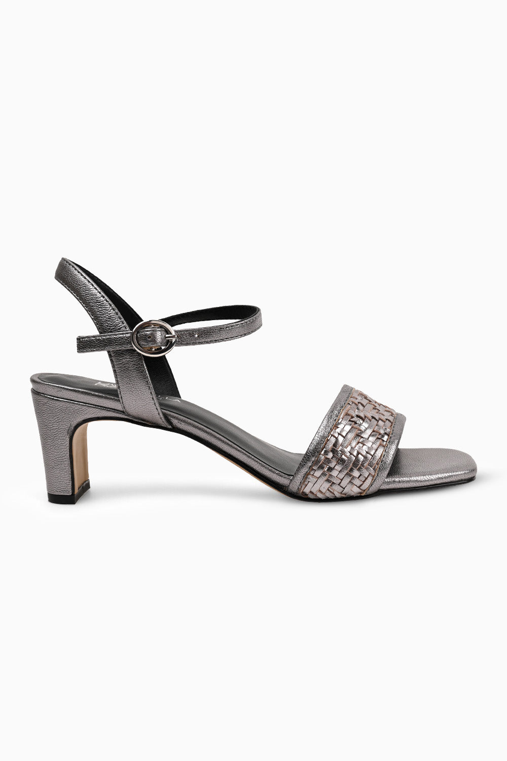 Clarence Pewter Woven Heeled Sandals