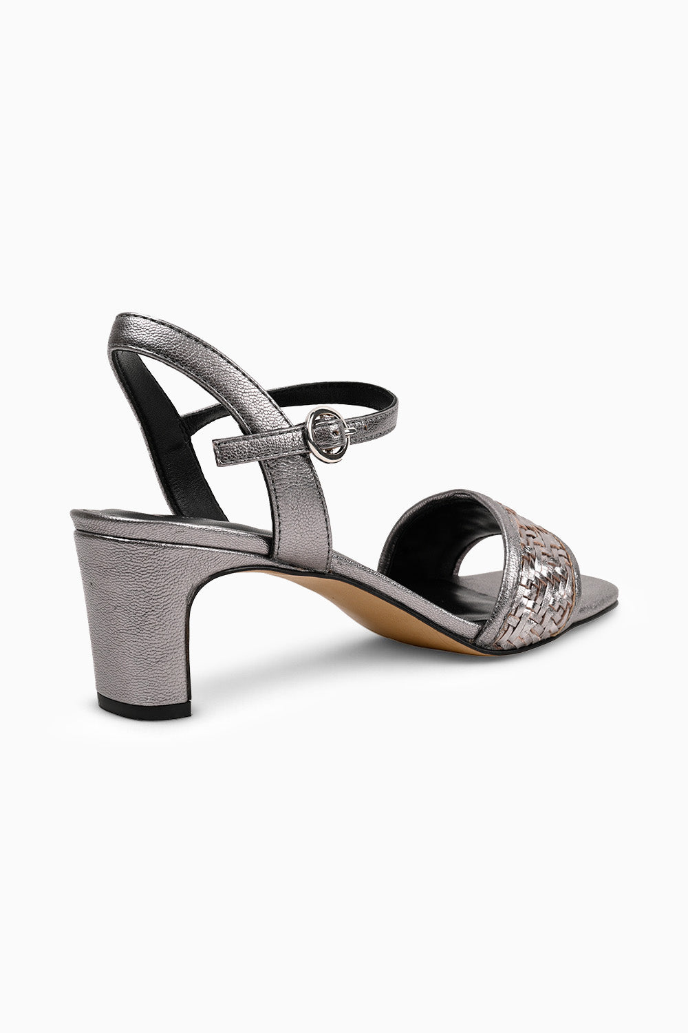 Clarence Pewter Woven Heeled Sandals