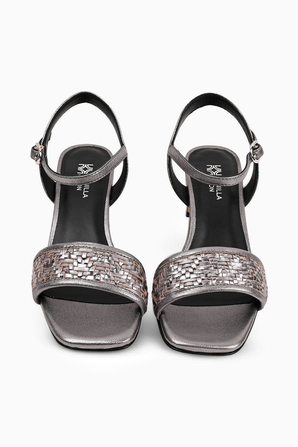 Clarence Pewter Woven Heeled Sandals