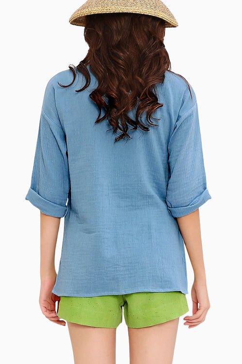 Coco Blue Embroidered Top & Green Shorts Set