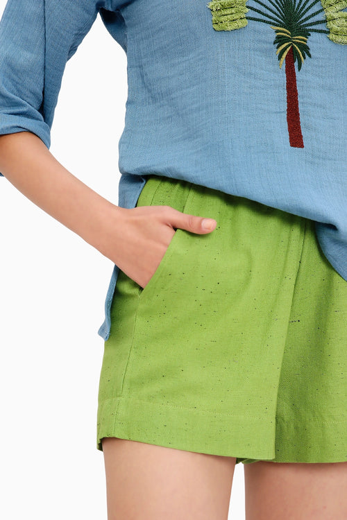 Coco Blue Embroidered Top & Green Shorts Set