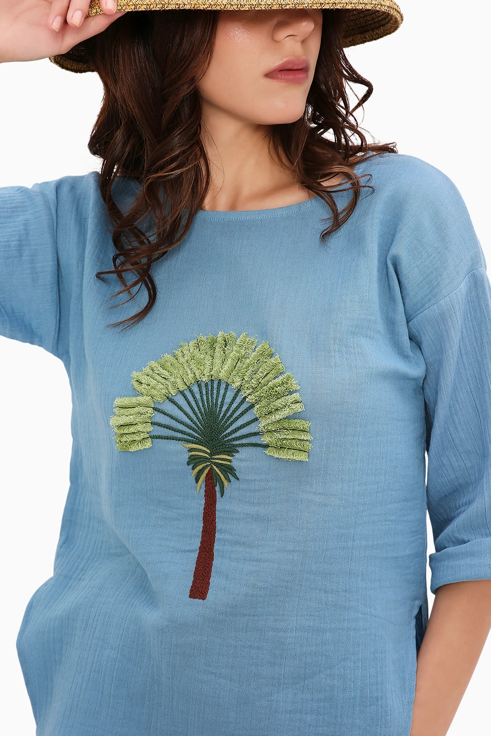 Coco Blue Embroidered Top & Green Shorts Set