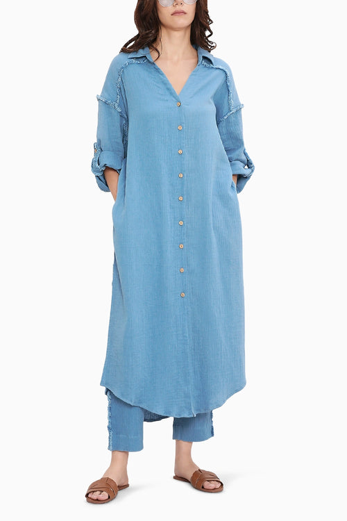 Coco Blue Fringed Long Shirt