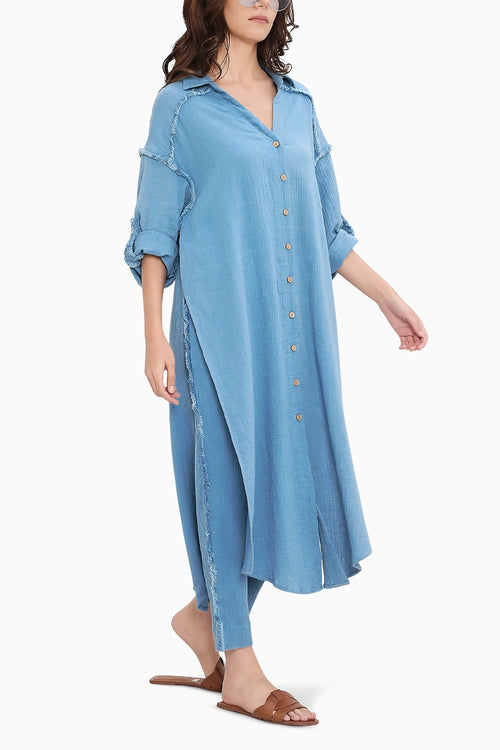 Coco Blue Fringed Long Shirt