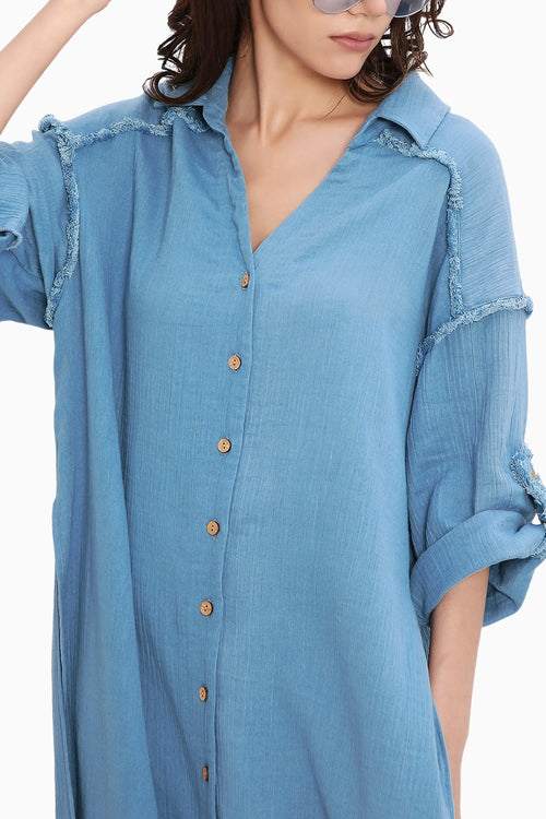 Coco Blue Fringed Long Shirt