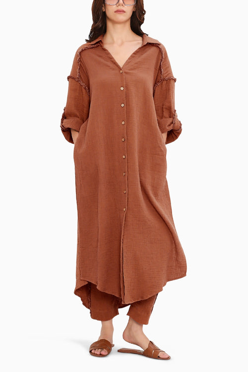 Coco Brown Fringed Shirt Set