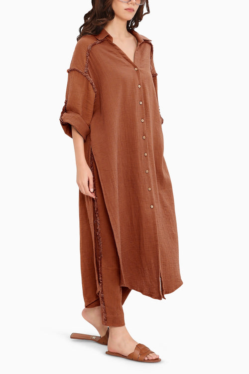 Coco Brown Fringed Shirt Set
