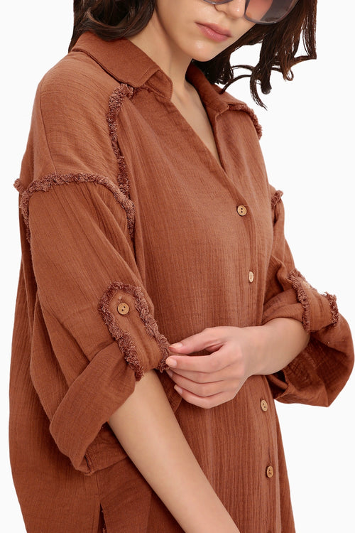 Coco Brown Fringed Shirt Set
