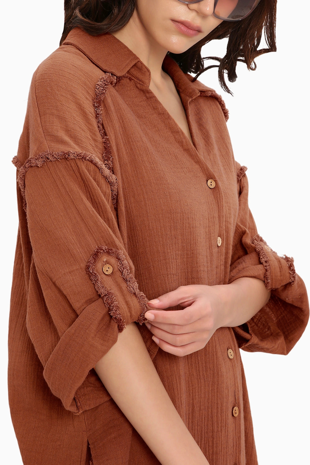 Coco Brown Fringed Shirt Set
