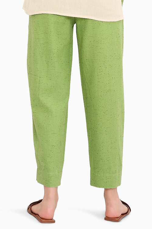 Green Textured Cotton Dotted Pants