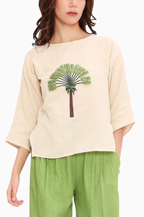 Coco Cream Embroidered Top & Pants Set