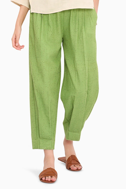 Green Textured Cotton Dotted Pants