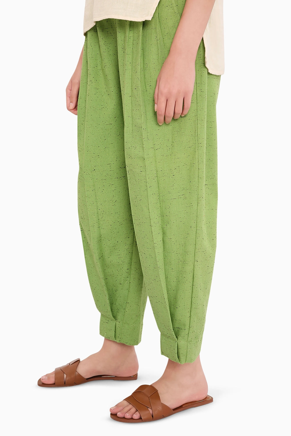 Green Textured Cotton Dotted Pants