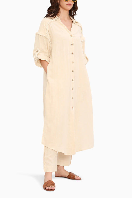 Coco Cream Fringed Long Shirt