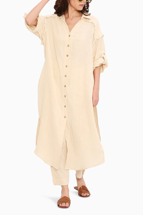Coco Cream Fringed Long Shirt