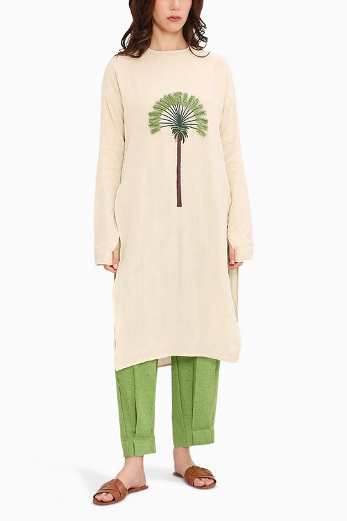 Coco Cream & Green Embroidered Set