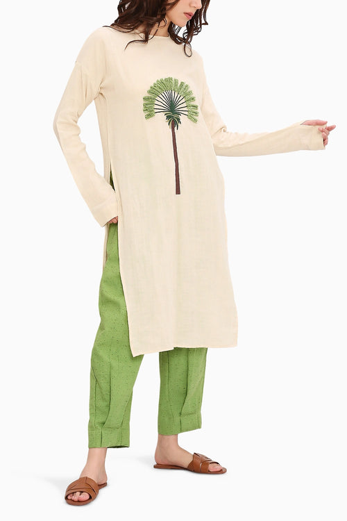 Coco Cream & Green Embroidered Set