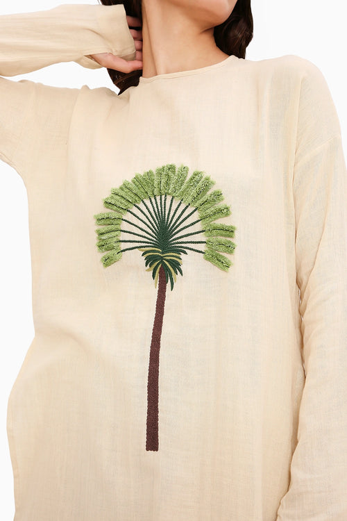 Coco Cream & Green Embroidered Set
