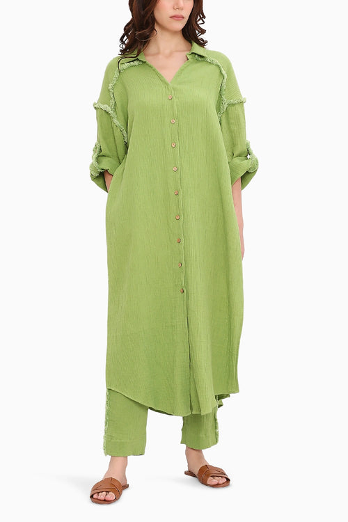 Coco Green Fringed Shirt Set