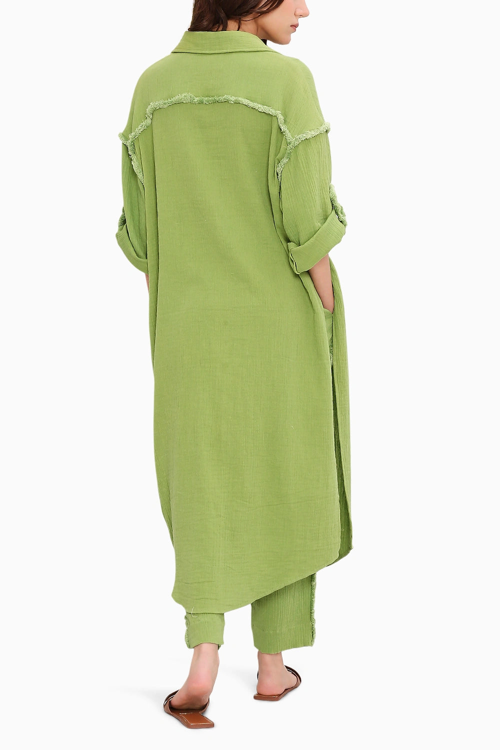 Coco Green Fringed Shirt Set