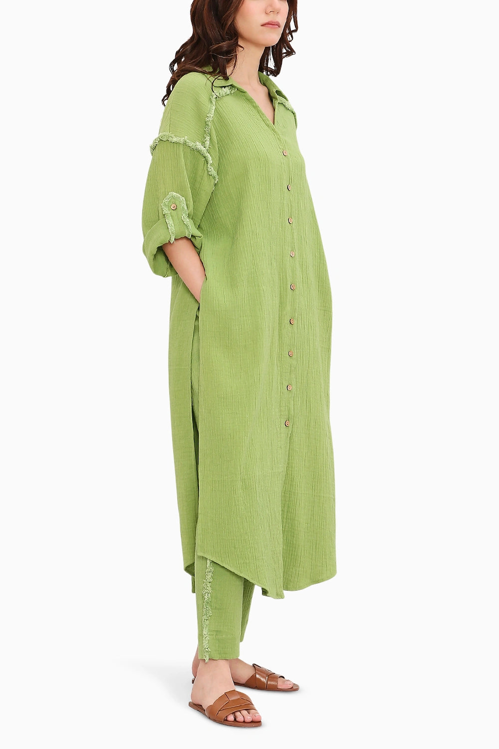 Coco Green Fringed Shirt Set