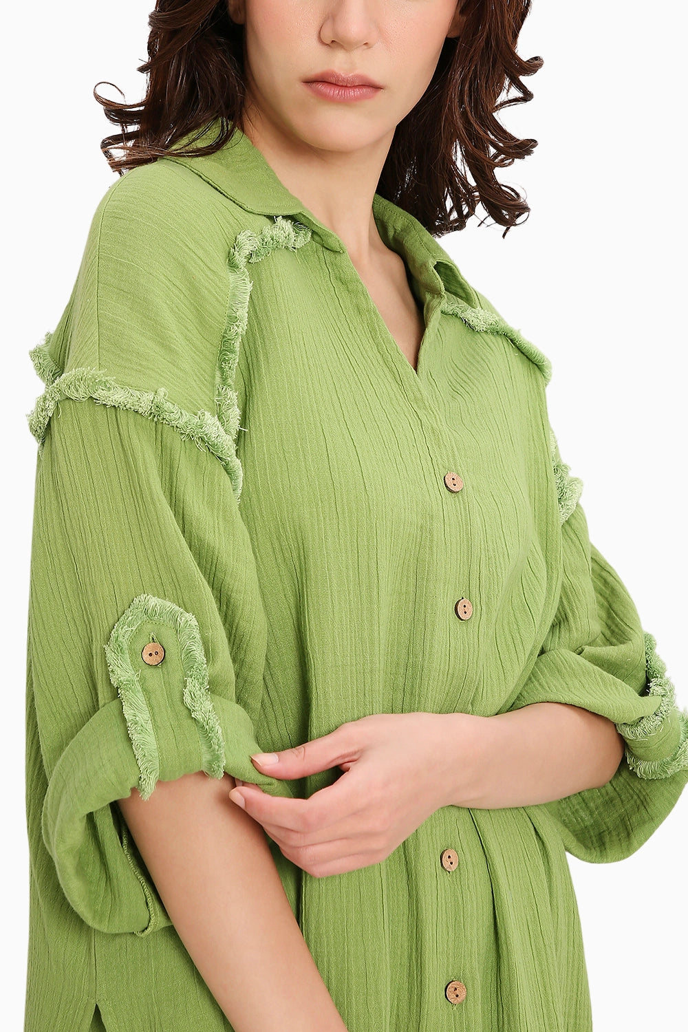 Coco Green Fringed Shirt Set