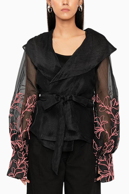 Aelora Shawl Collar Black Top