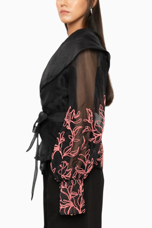 Aelora Shawl Collar Black Top