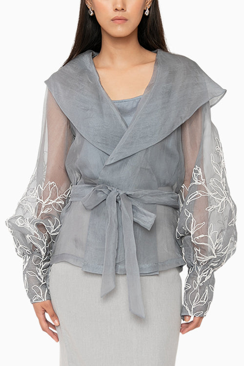 Aelora Shawl Collar Grey Top