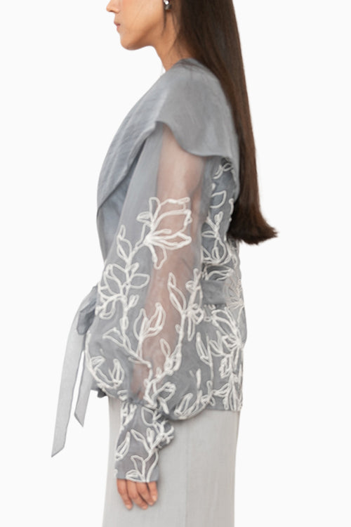 Aelora Shawl Collar Grey Top