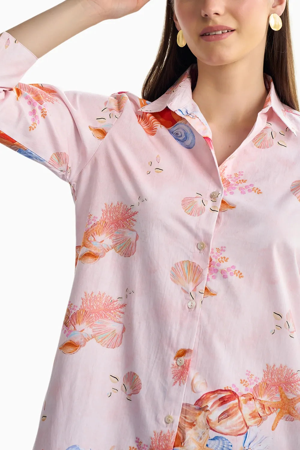 Printed Aerial Mini Shirt Dress