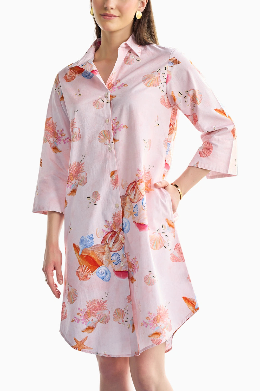 Printed Aerial Mini Shirt Dress