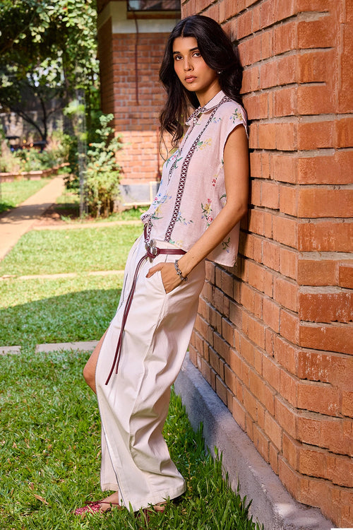 Rosé Floral Shirt And Pants Set