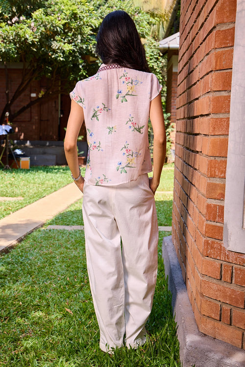 Rosé Floral Shirt And Pants Set