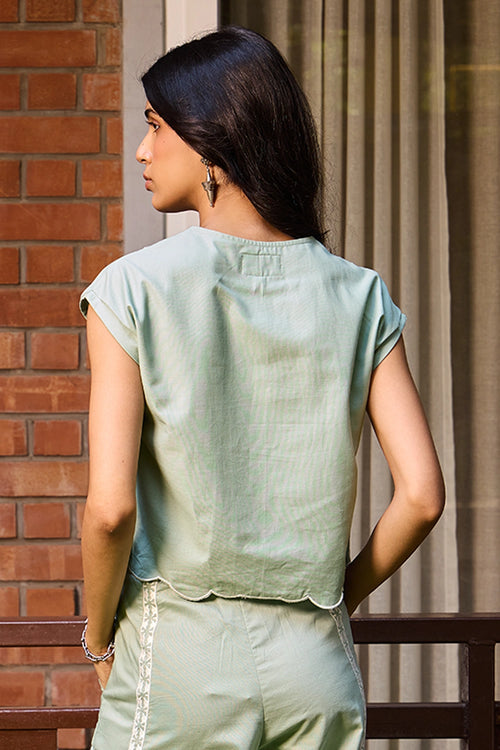 Sage Embroidered Cropped Jacket